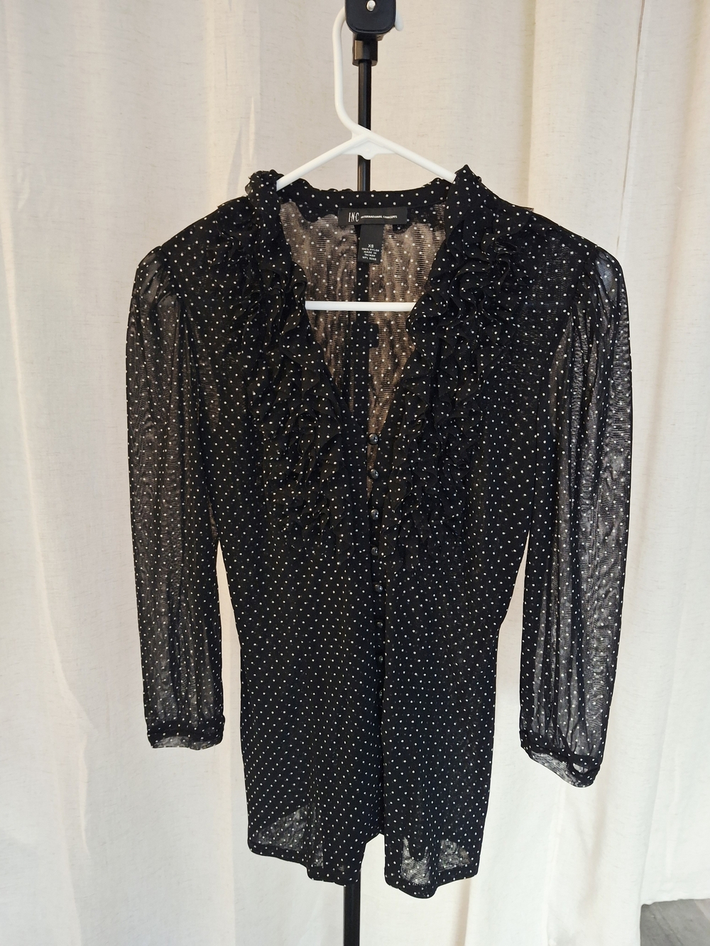 Express Black Polka Dot Ruffle Sheer Blouse